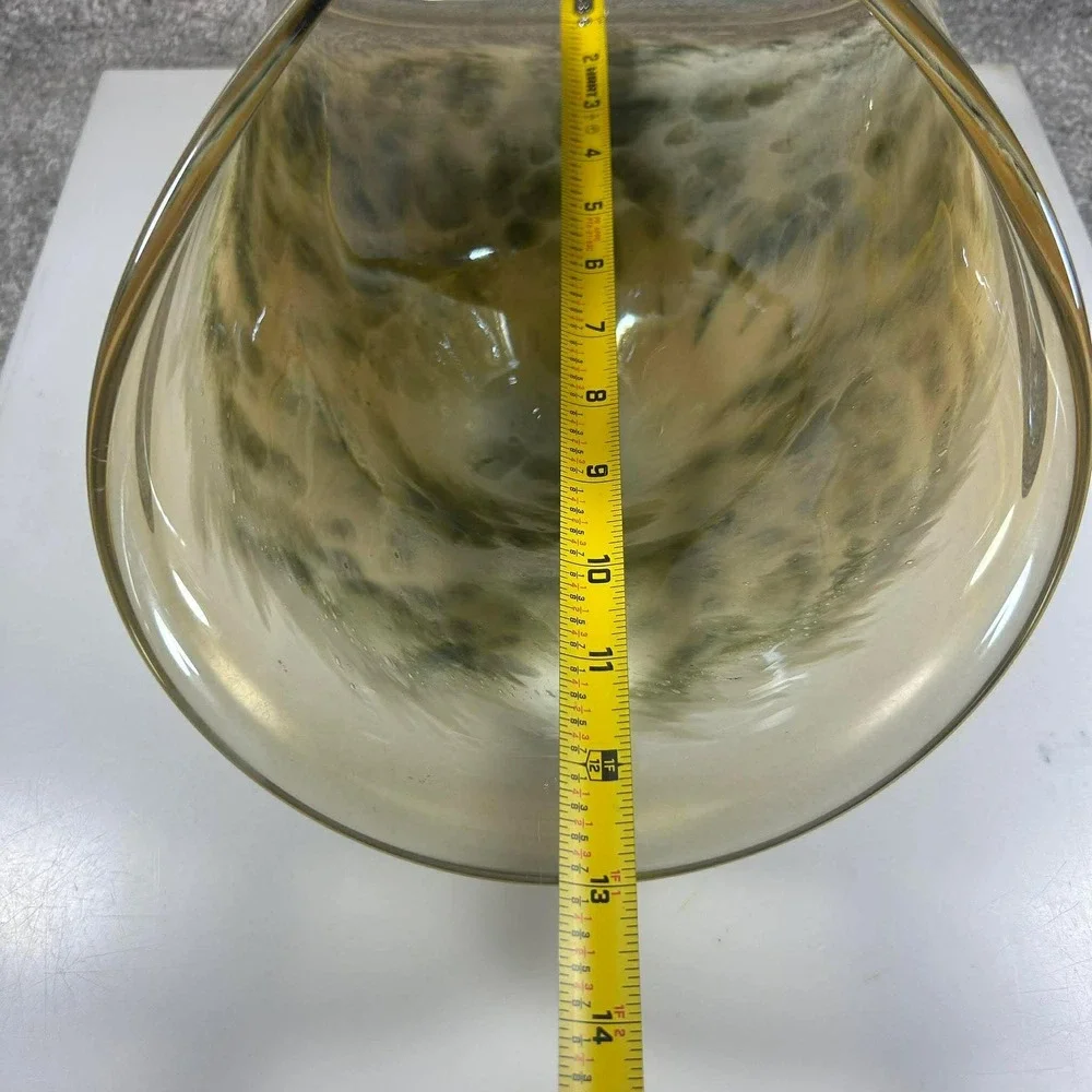 Featherlike Art Glass Bowl Amber Brown Mottled Pinched Rim Centerpiece Vase‎